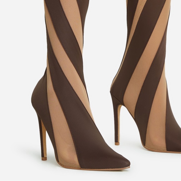 Pointed toe mesh panel detail thigh high boot - Picture 4 of 5